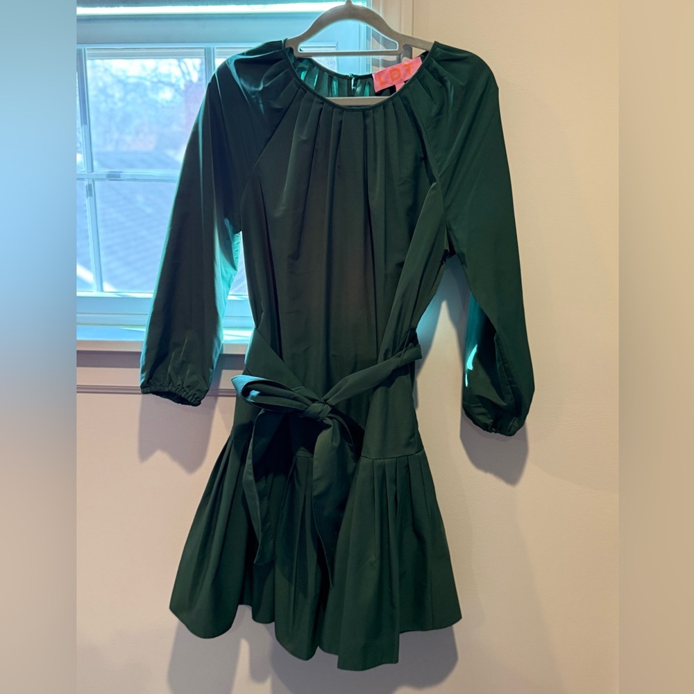 LDT Hunter belted flounce mini dress green size 8